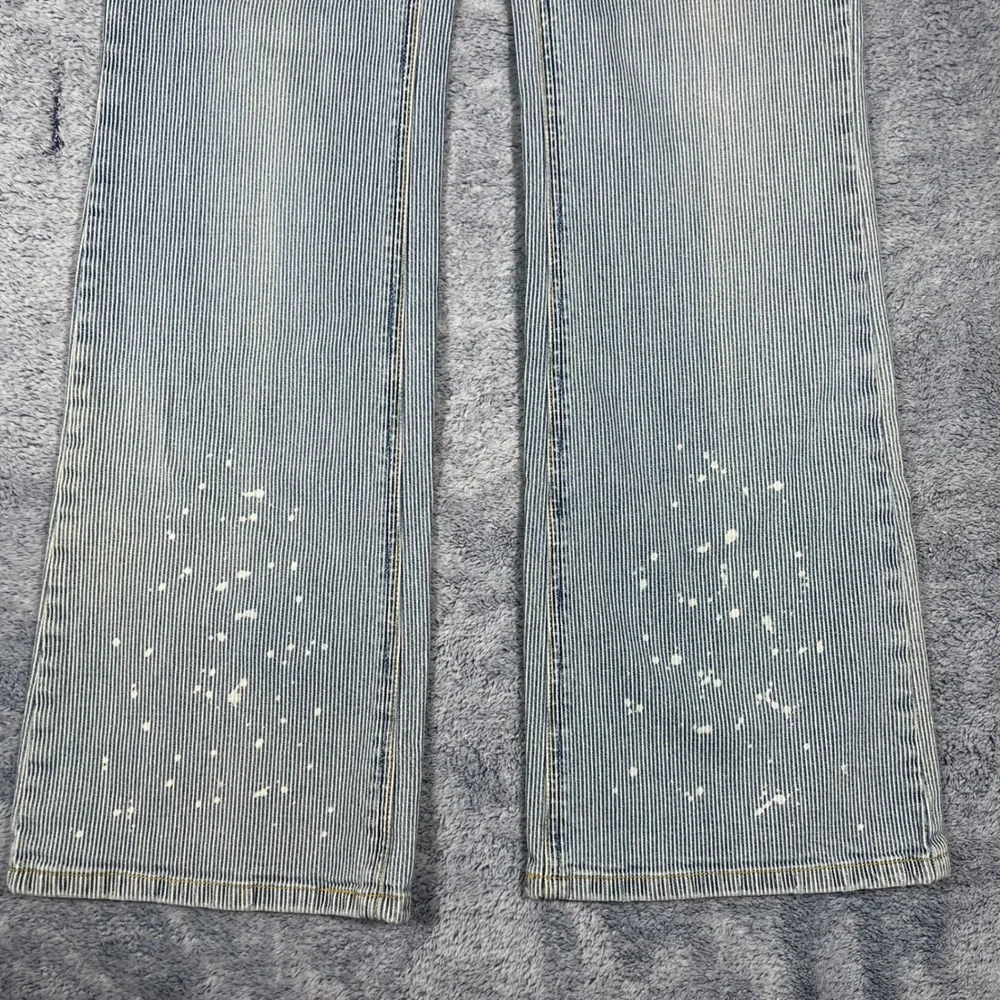 Vintage Rocawear‎ Pinstripe Paint Splatter Flare Jeans Blue White Juniors Size 9